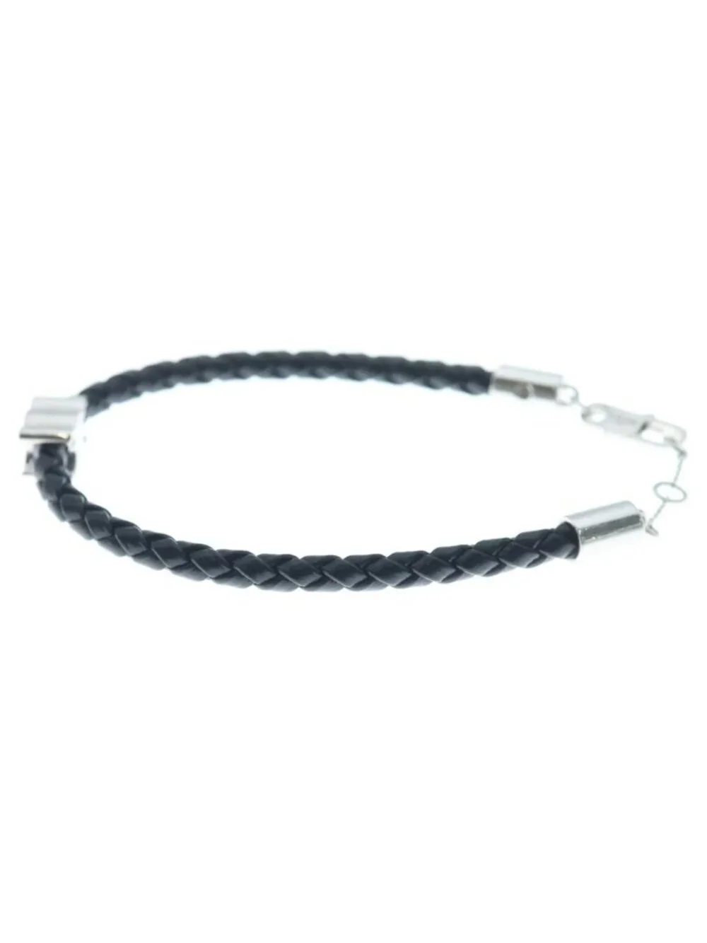 Celine Triomphe Leather Beach Bra Bangle Silver Black Bracelet